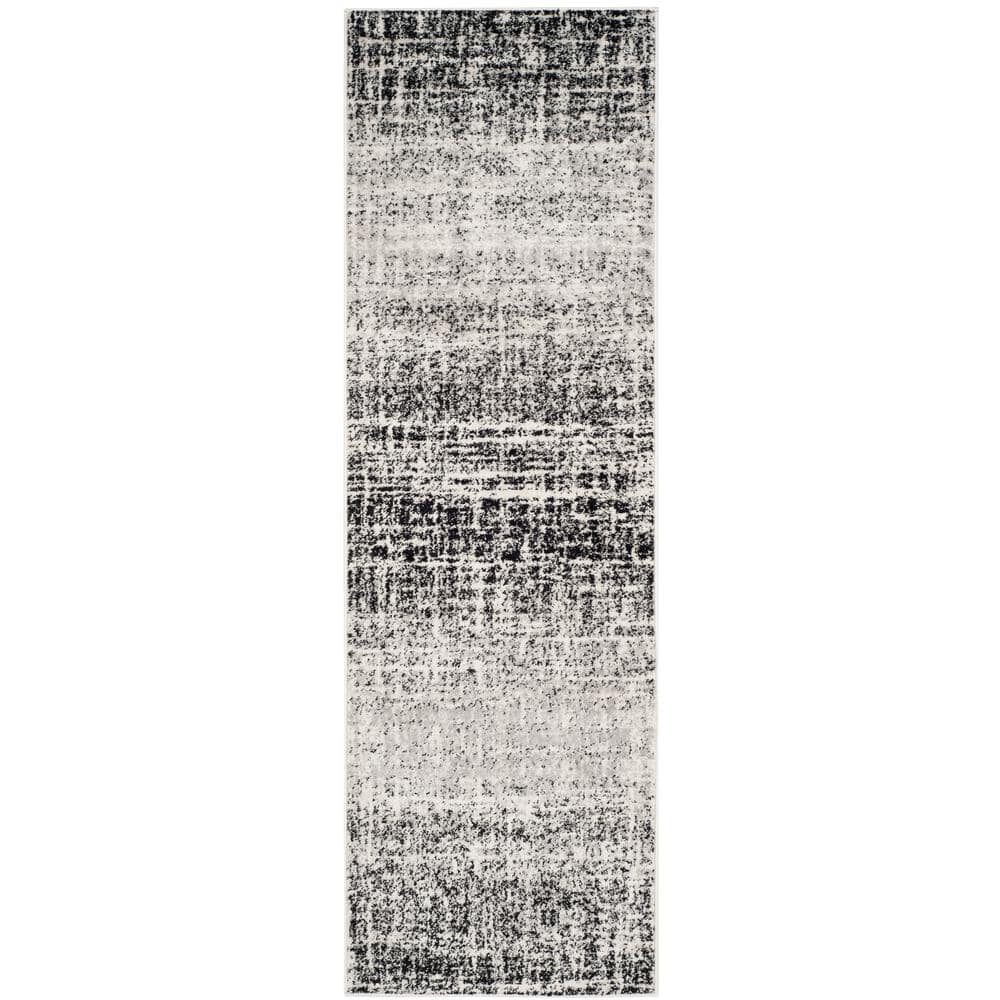 Chic Silver and Black Synthetic 30" Easy-Care Runner Rug