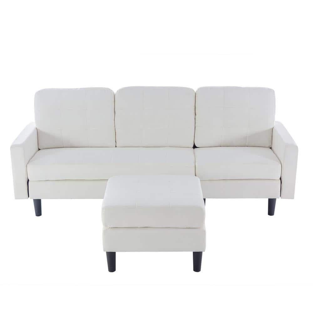 VECELO Convertible LShaped Sectional Sofa, Modern White Linen Fabric — free download
