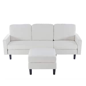 Convertible L-Shaped Sectional Sofa, Modern White Linen Fabric Couch with Reversible Chaise, 80 in.