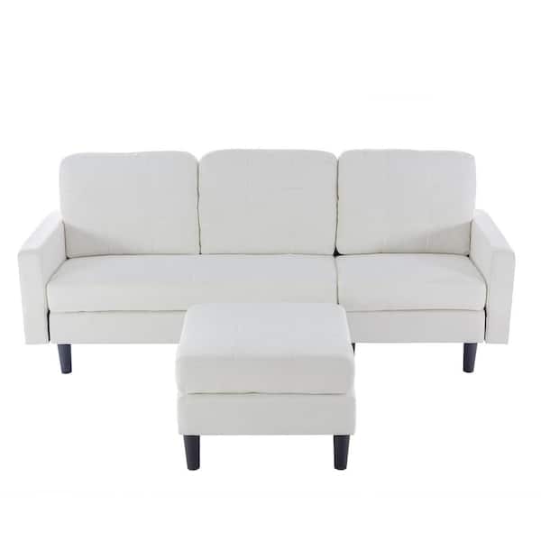 VECELO Convertible L-Shaped Sectional Sofa, Modern White Linen Fabric Couch with Reversible Chaise, 80 in.