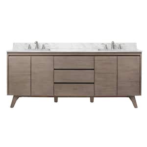 Coventry 73 in. Vanity in Gray Teak with Marble Top Vanity Top in Carrara White with White Basin