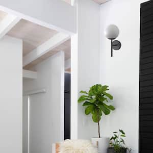 5.91 in. 1-Light Black Modern Globe Wall Sconce with Frosted Glass Shade for Bedroom Hallway