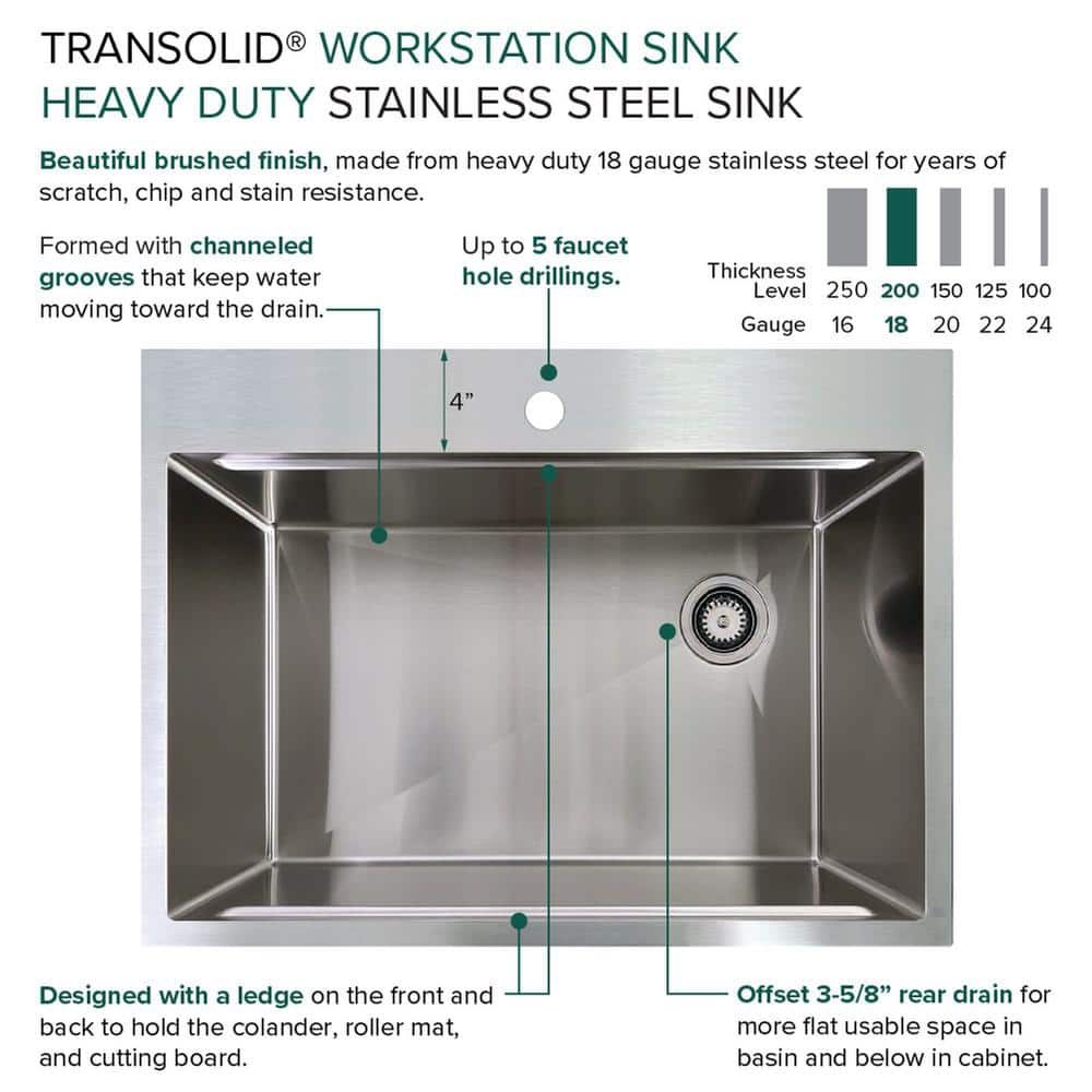 Transolid 30'' Stainless Steel Kitchen Workstation Sink with Accessories