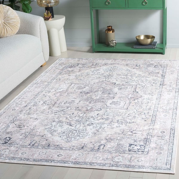 Orlando 4 ft. x 6 ft. Beige/Gray Antique Wash Distressed Medallion Washable Area Rug
