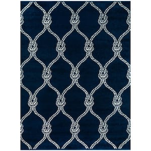 Fischer Navy 5 ft. x 7 ft. Nautical Trellis Area Rug