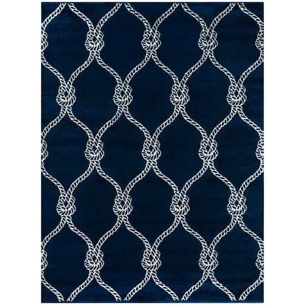 Fischer Navy 8 ft. x 10 ft. Nautical Trellis Area Rug