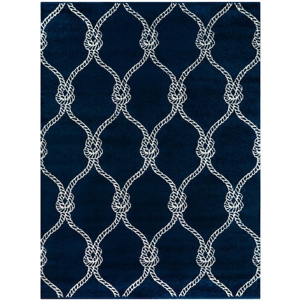 BALTA Fischer Navy 8 ft. x 10 ft. Nautical Trellis Area Rug