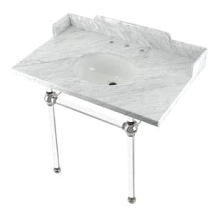 Fauceture 36 in. Marble Console Sink Set with Acrylic Legs in Marble White/Polished Nickel