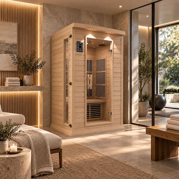 SaunaSpa 2-Person Indoor Hemlock Wood Infrared Sauna with Touch