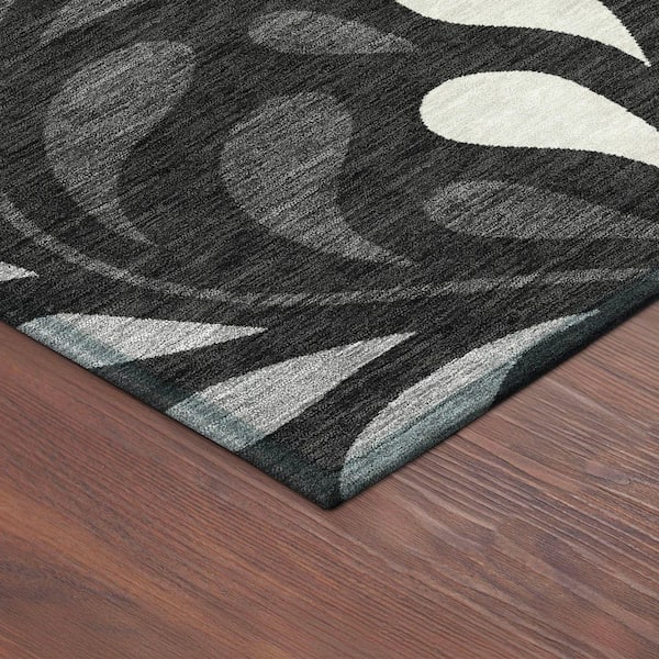 Chantille Machine Washable Indoor/Outdoor Abstract ACN2411 Black 8 ft. x 8 ft. Round Rug