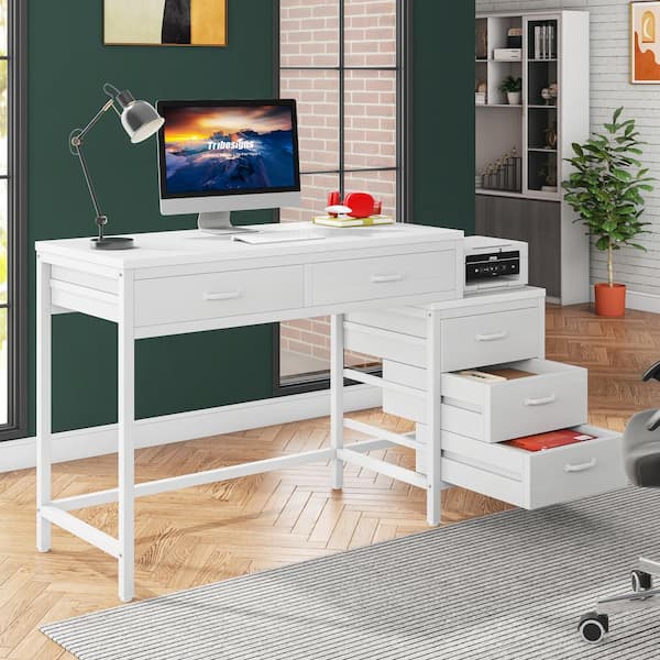  Tangkula White Desk with Drawers, Small Computer Desk Study  Writing Desk, Modern Home Office Desk Student Desk with Storage Space,  Makeup Vanity Desk for Bedroom (White) : Home & Kitchen
