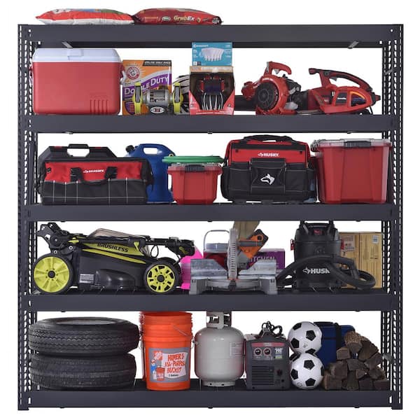 5-Shelf Metal Industrial Duty Freestanding Garage Storage Shelving Unit in Black (90 in. W x 90 in. H x 24 in. D)