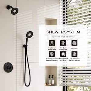 2-Spray 5 in. Dual Shower Head Wall Mounted Fixed and Handheld Shower Head 1.8 GPM in Matte Black