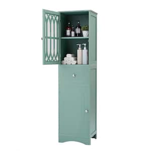 16.5 in. W x 14.2 in. D x 63.8 in. H Green Wood Bathroom Linen Cabinet with Adjustable Shelf, Doors and Drawer