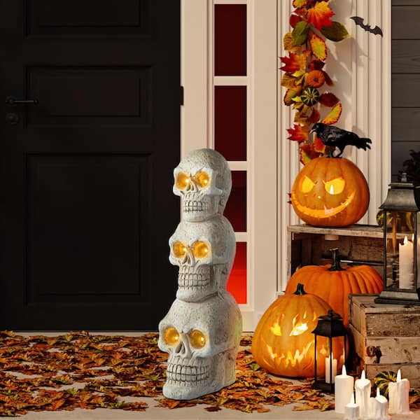 Glitzhome 25.50 in. H Ligted Halloween MGO Skull Porch Decor