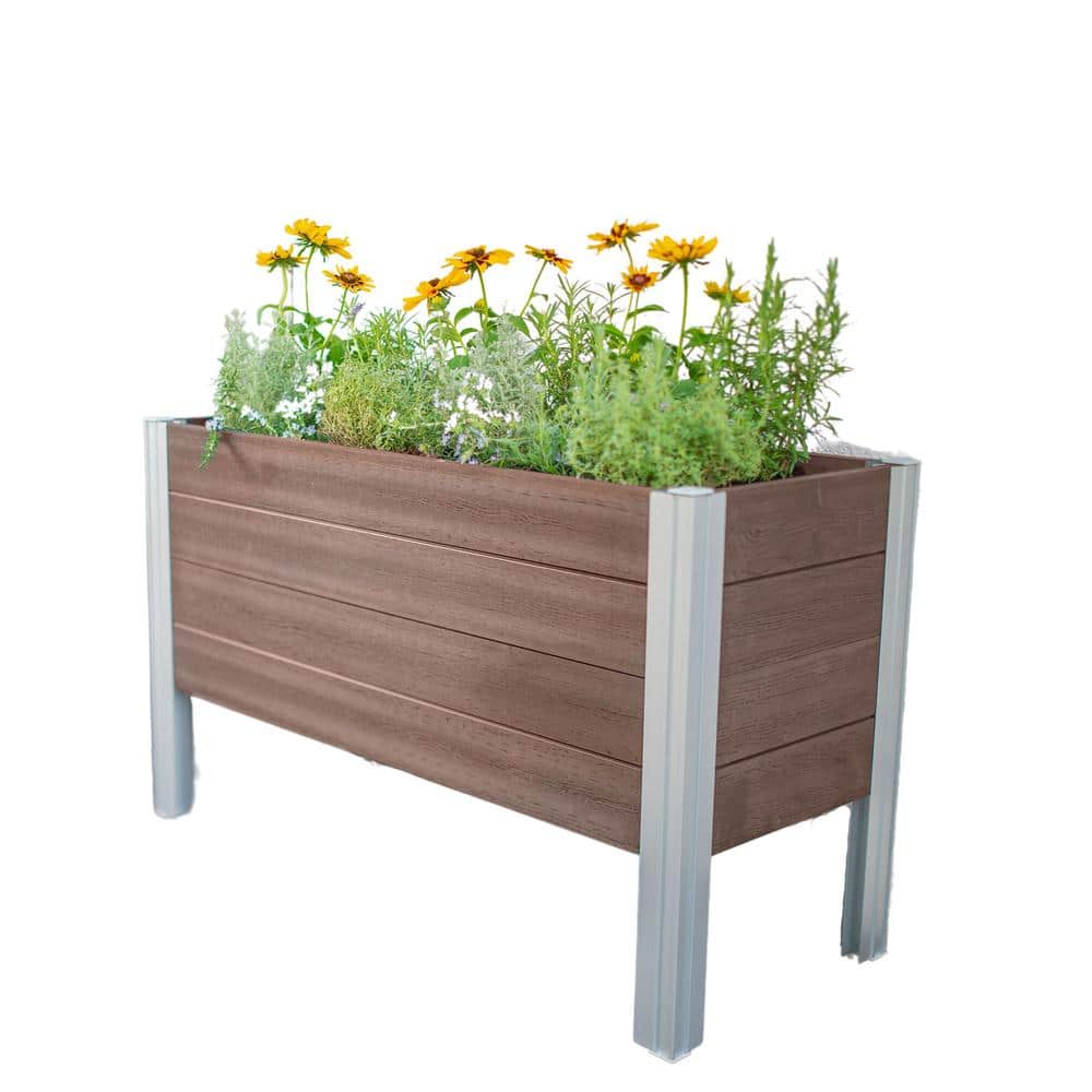 Espresso Brown Vinyl Elevated Garden Planter with Trellis
