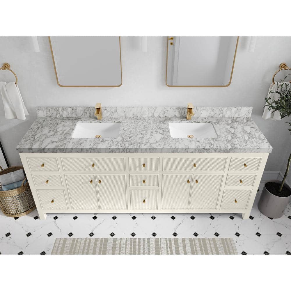 Sonoma 84'' Double Sink Freestanding Alabaster Vanity with Carrara Marble Top