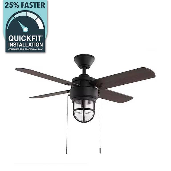 Cedar Lake 44 in. Indoor/Outdoor LED Matte Black Damp Rated Ceiling Fan with Light Kit, Downrod and 4 Reversible Blades