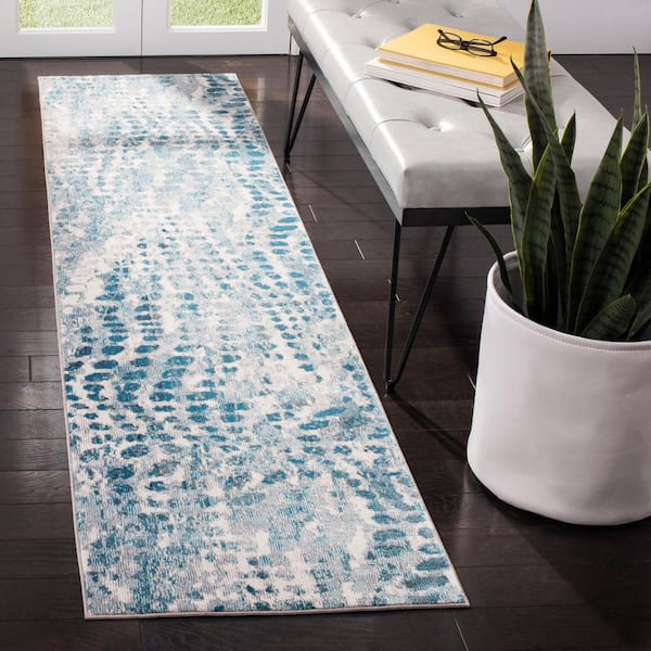 Aria 2 ft. x 6 ft. Cream/Teal Abstract Runner Rug