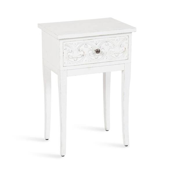 Kate and Laurel Cassetta 18 in. W. White Rectangle Rustic Wood End Table