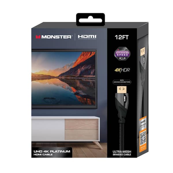Monster 12 ft. 4K UHD Platinum HDMI Cable, 60 Hz, 16 Bit, 21 GBPS, Supports OLED/QLED TVs