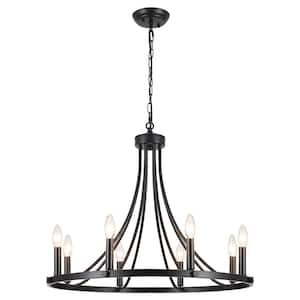 8-Light Black Farmhouse Wagon Wheel Chandelier Candle Style Light Fixture