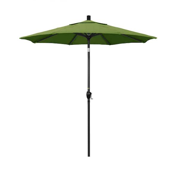 California Umbrella 7.5 ft. Stone Black Aluminum Market Patio Umbrella with Push Tilt Crank Lift in Spectrum Cilantro Sunbrella