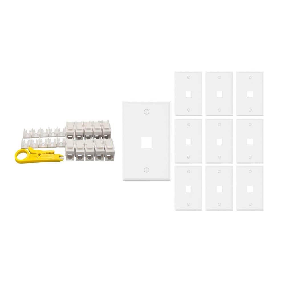 10-Pack 1-Gang White Keystone Plastic Wall Plates 1-Port & 10 Cat 6 RJ45 Keystone Jacks White price history on PriceWatchPro