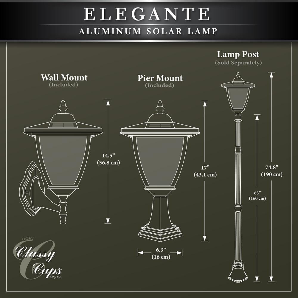 Black Aluminum LED Solar Post and Wall Light