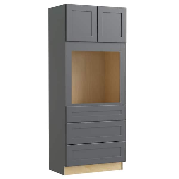 Home Decorators Collection Newport 33 in. W x 24 in. D x 84 in. H Assembled Plywood Double Oven Kitchen Cabinet in Deep Onyx with Soft Close