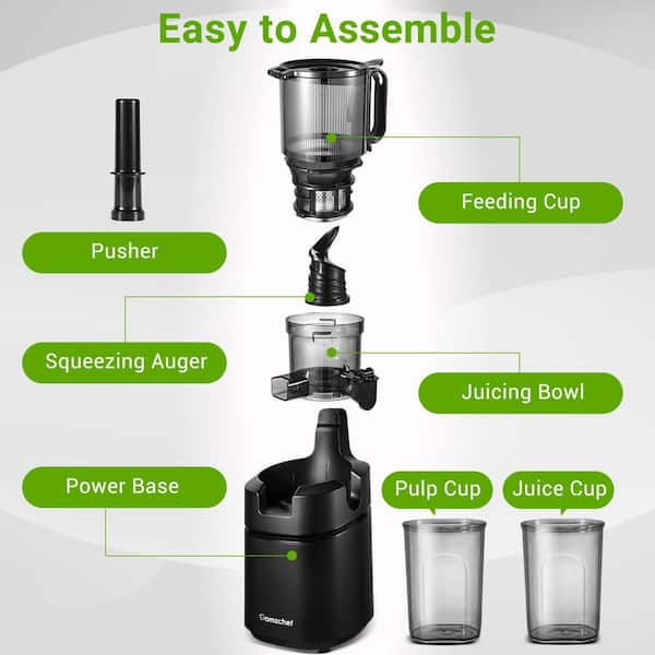 amzchef 250 W 68 oz. Black Masticating Juicer with 5.8 in. Extra
