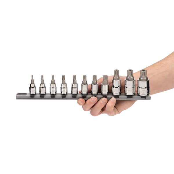 TEKTON 3/8 in. Drive Triple Square and 1/2 in. Drive TR Triple Square Bit  Socket Set with Rail (11-Piece) (M4-M12, MT14-MT18) SHB99100 - The Home  Depot
