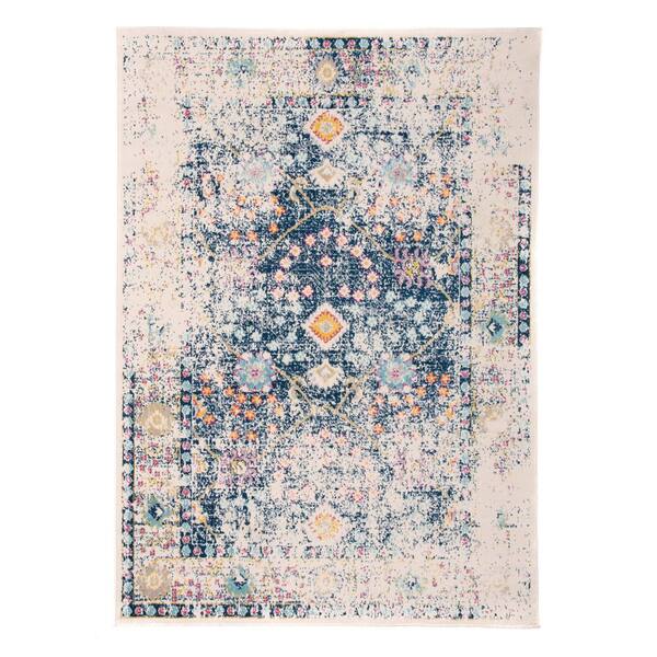 World Rug Gallery Distressed Oriental Border 7 ft. 10 in. x 10 ft. Blue Area Rug