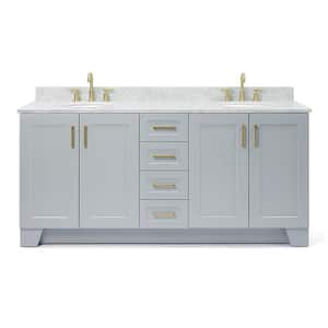 Taylor 73 in. W x 22 in. D x 35.25 in. H Double Freestanding Bath Vanity in Grey with Carrara White Marble Top