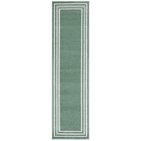 SAFAVIEH Cabana Green/Ivory 2 ft. x 8 ft. High-Low Striped Border Indoor/Outdoor Runner Rug