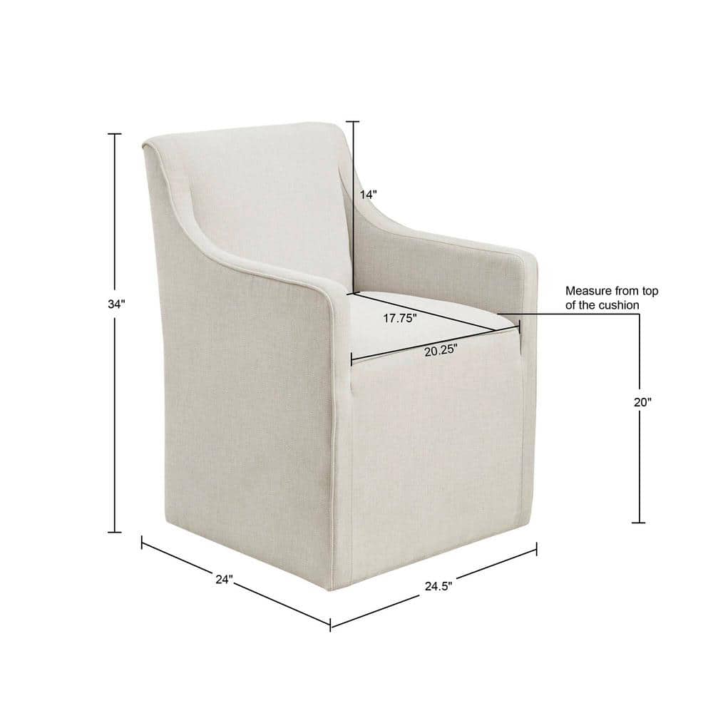 Cream Upholstered High Back Dining Arm Chair with Casters