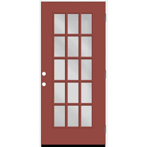 Reliant 36 in. x 80 in. FullLite 15L SDL ClearGlass LHOS MoroccoRed Finish Fiberglass Prehung Front Door w/4-9/16 Jamb