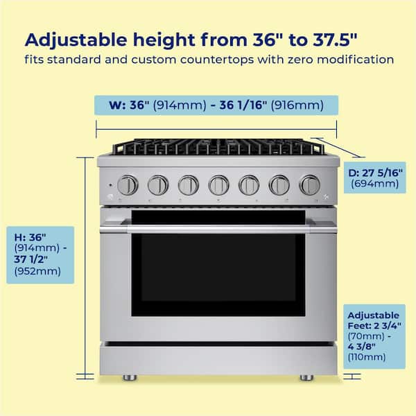 HausPro 36 in. 6 Burners (20,000 BTU) Freestanding Dual Fuel Range in Stainless Steel with Convection Oven