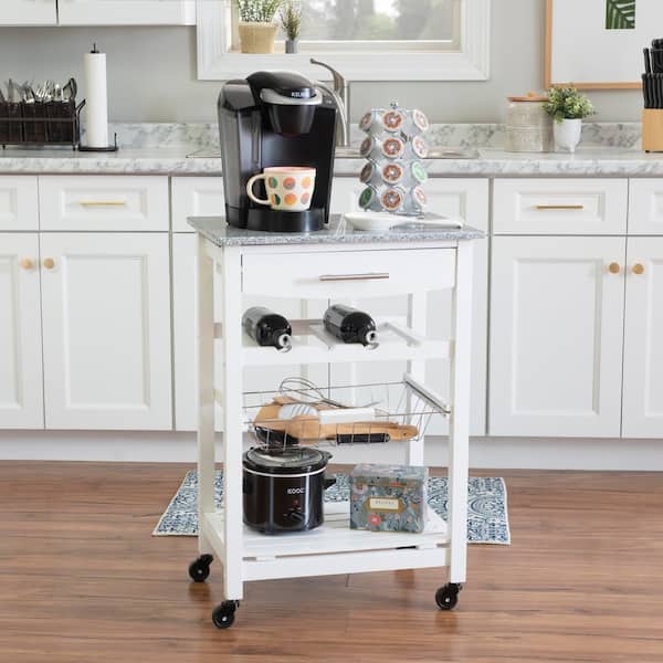 Linon Home Decor Todd White Kitchen Cart with Granite Top and