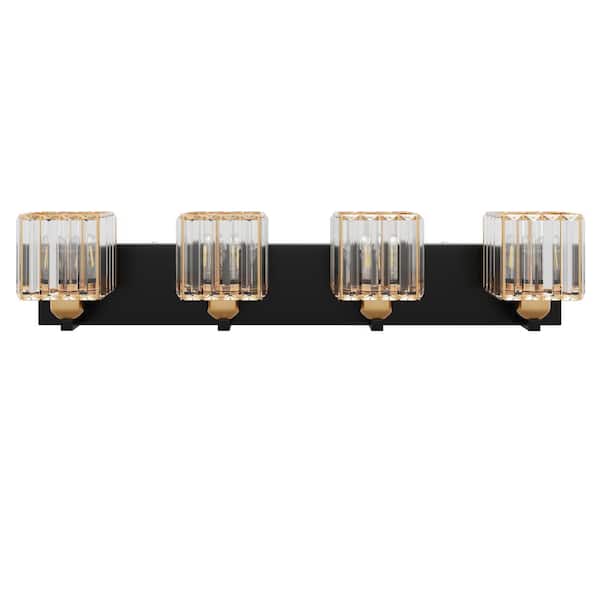 aiwen Modern 27.95 in. 4-Lights Bathroom Vanity Light Over Mirror Modern Crystal Wall Lamp with Crystal Shade