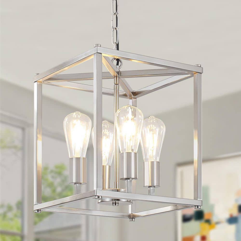 11 in. 4-Light Nickel Farmhouse Lantern Square / Rectangle Chandelier for Kitchen Island Dining Room price history on PriceWatchPro