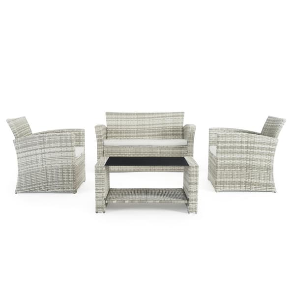 Sego Lily Magna Grey 4-Piece Wicker Patio Conversation Set with Grey Cushions