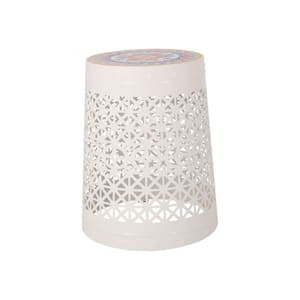 18.5 in. Outdoor Classic Oriental White Round Metal Side Table