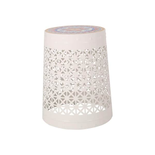 ITOPFOX 18.5 in. Outdoor Classic Oriental White Round Metal Side Table