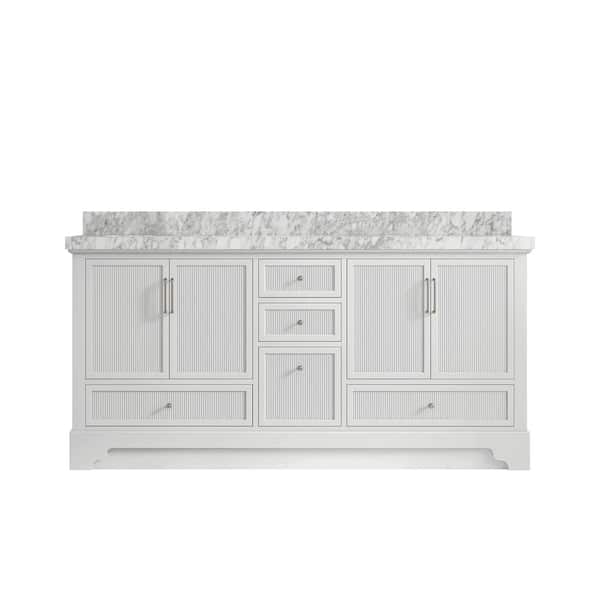 Willow Collections Alys 72 in. W x 22 in. D x 36 in. H Double Sink Bath Vanity in White with 2 in. Carrara Marble Top