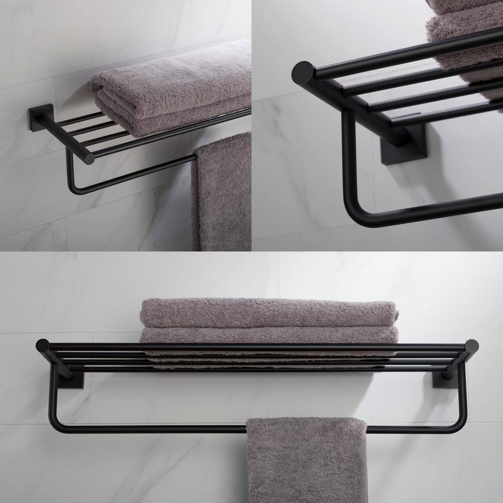 Matte Black Wall Mounted Bathroom Shelf with Towel Bar