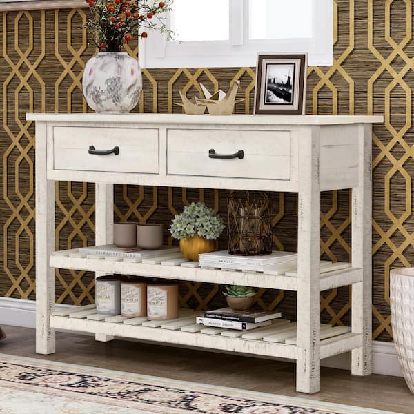 White farmhouse store console table