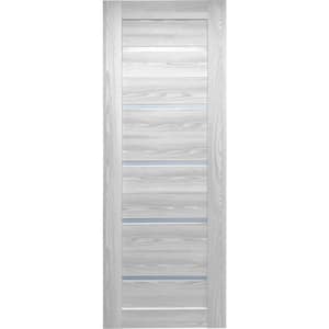 32 in. x 80 in. Tampa Ice Maple Prefinished Frosted Glass 5-Lite Solid Core Wood Interior Door Slab No Bore