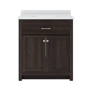 Reese 31 in. W x 19 in. D x 38 in. H Single Sink Bath Vanity in Mocha with White Cultured Marble Top.