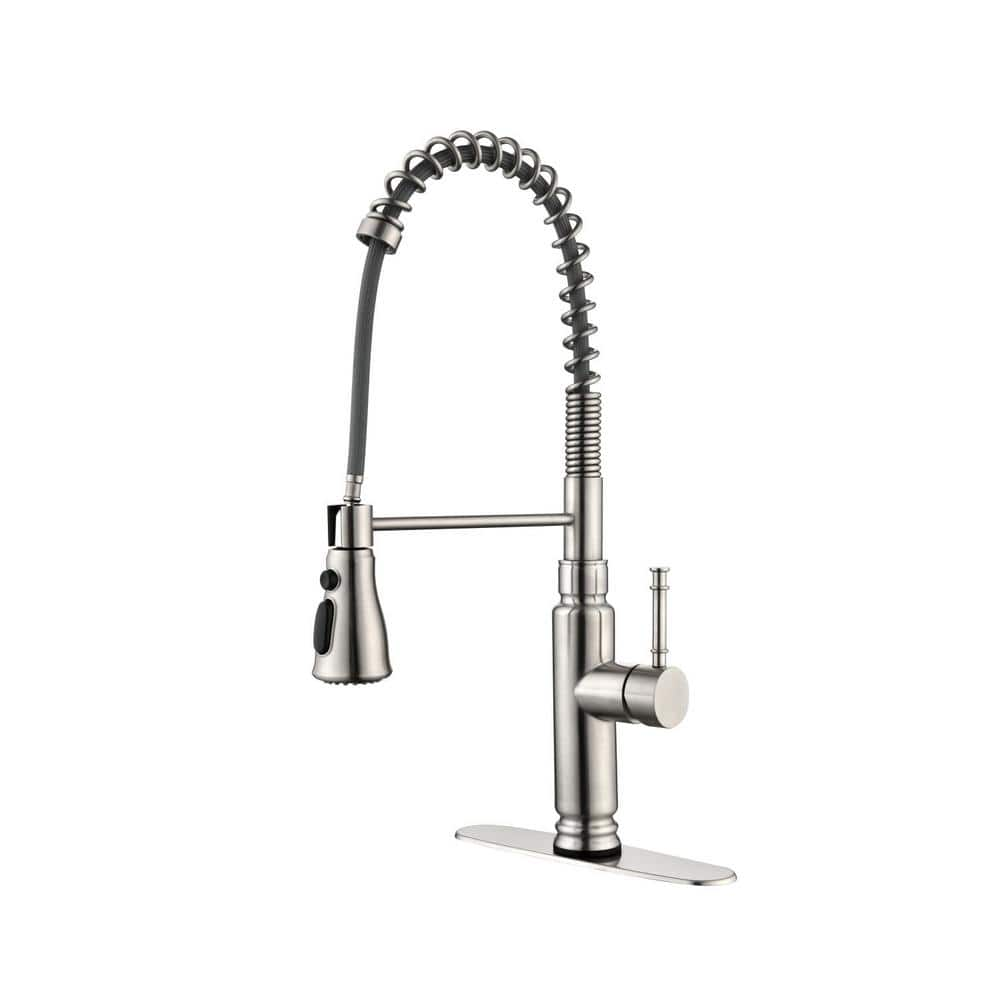 Commercial Single Handle Spring Kitchen Sink Faucet in Brushed Nickel -  Satico, 820SN72049